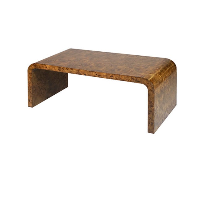Contemporary Matthew Izzo Home Newbury Dark Burlwood Waterfall Edge Coffee Table For Sale - Image 3 of 7