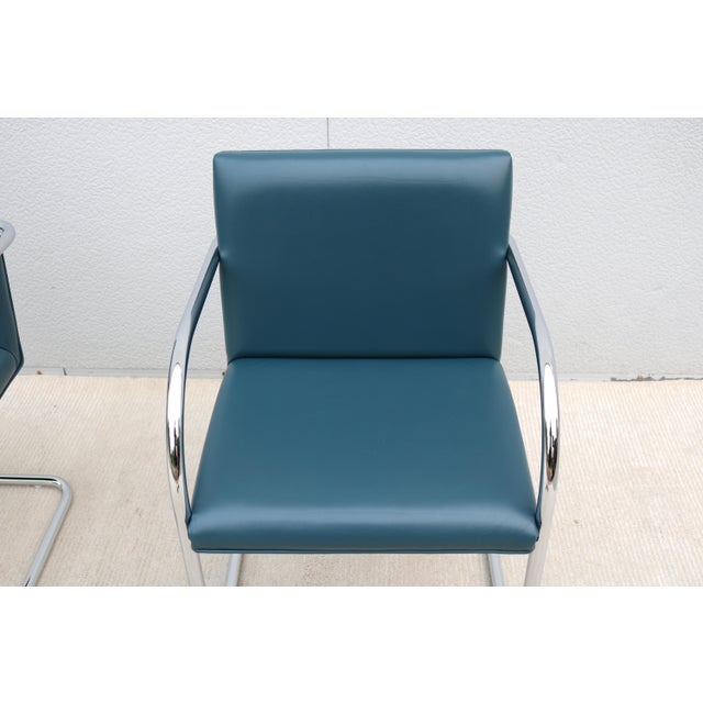 Ludwig Mies Van Der Rohe Brno Tubular Chairs in Blue Leather by Gordon - A Pair For Sale - Image 15 of 18