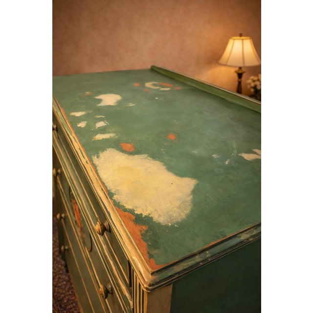 Rococo Berkey & Gay Rococo Revival Hand-Painted Secretary Chest, Original Green Finish, C. 1920s For Sale - Image 3 of 9