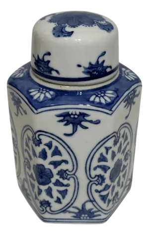 Vintage Blue and White Chinoiserie Lidded Ginger Jar