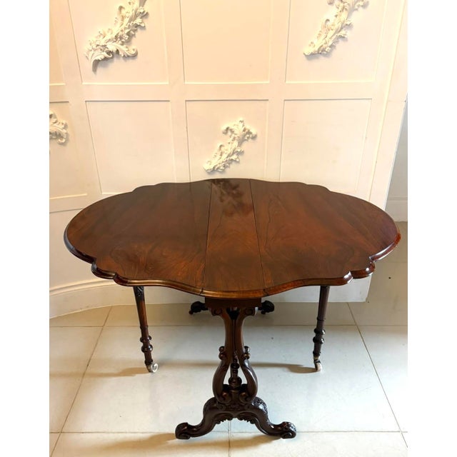 19th Century Antique Victorian Rosewood Drop Leaf Sutherland Occasional Table, 1850 For Sale - Image 5 of 17