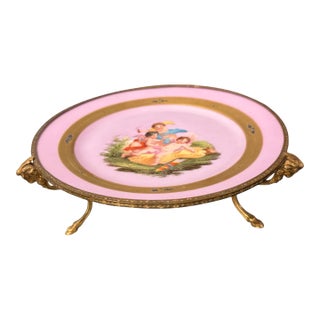 Antique Victorian Porcelain Tazza Compote Figural Bronze Footed Serving Dish For Sale