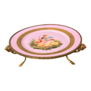 Antique Victorian Porcelain Tazza Compote Figural Bronze Footed Serving Dish