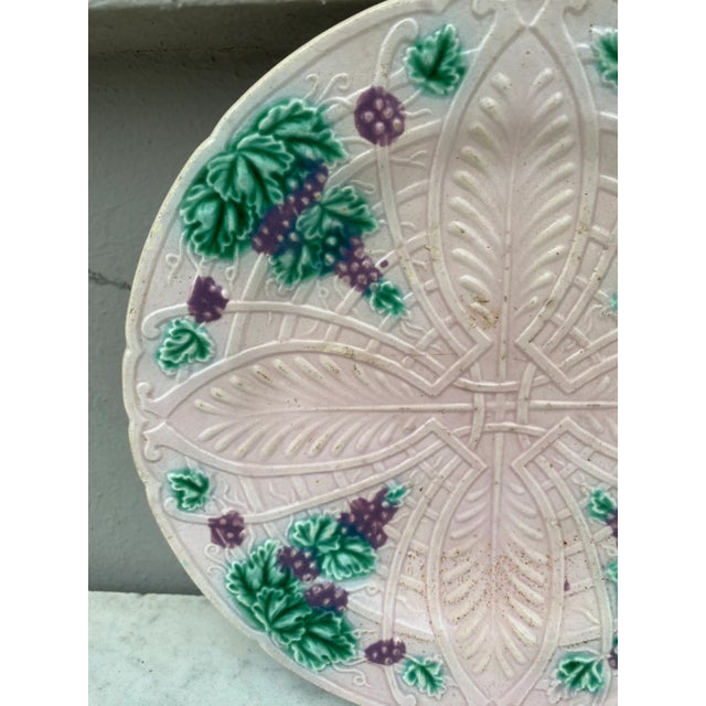 French Country French Majolica Plate Grapes Salins, Circa 1890 For Sale - Image 3 of 5