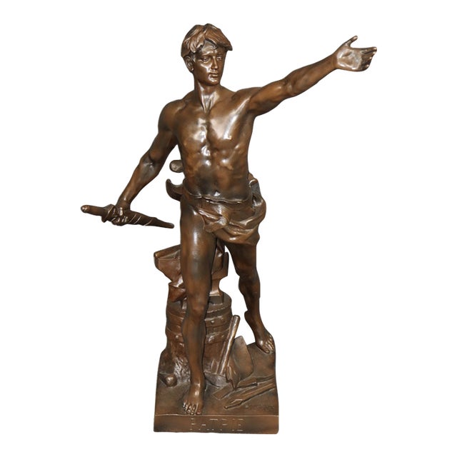 Antique French Bronze Titled Le Devoir Civique, After Eugene Marioton. For Sale