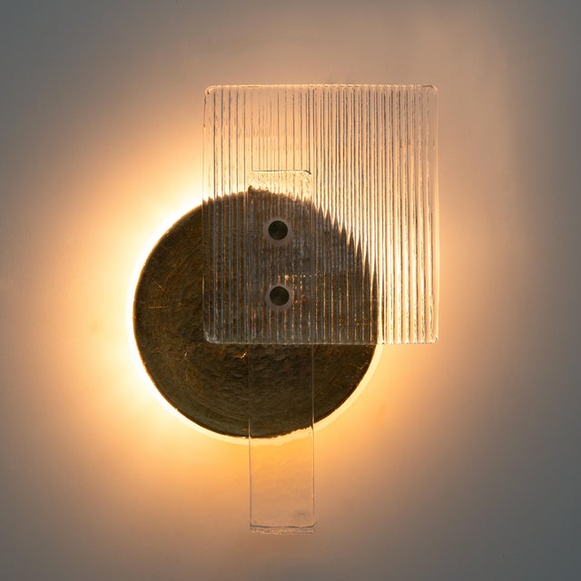 21st Century Art Deco Murano Glass Sconces with Gold Texture, Italy, Set of 2 For Sale - Image 3 of 12