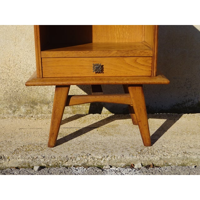 Black Vintage Bedside Table in Light Oak with Splayed Legs and Black Glass Top, 1960s For Sale - Image 8 of 18