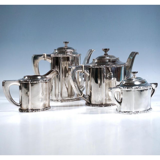 Art Nouveau Silver Coffee & Tea Set on Tray, 1890s, Set of 5 For Sale - Image 6 of 14