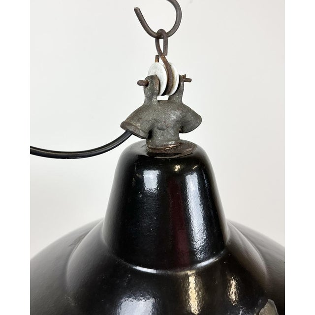 Industrial Black Enamel Factory Ceiling Lamp with Cast Iron Top, 1950s For Sale - Image 9 of 16
