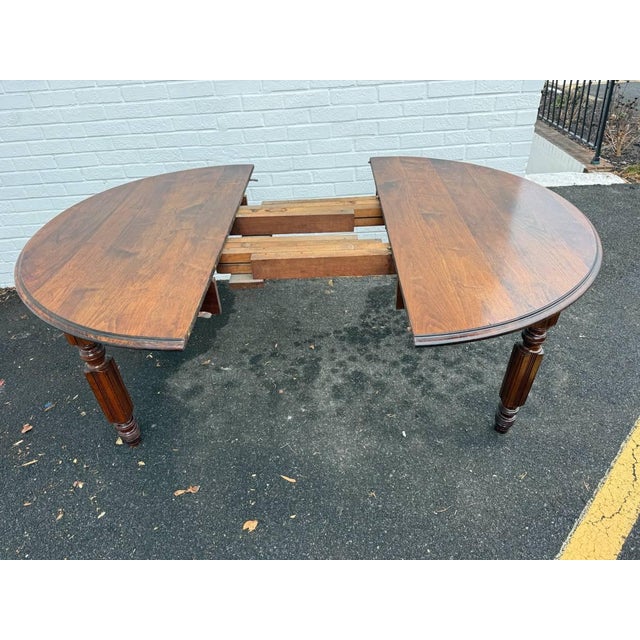 Wood Antique Victorian Style Walnut Dining Table With 1 Leaf. For Sale - Image 7 of 15