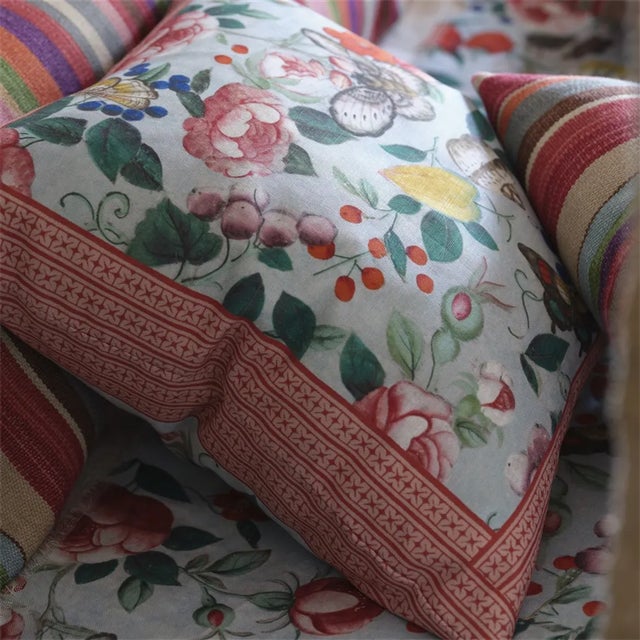 Kenneth Ludwig Chicago Pair of Floral & Butterflies 20" Square Pillows For Sale - Image 4 of 5