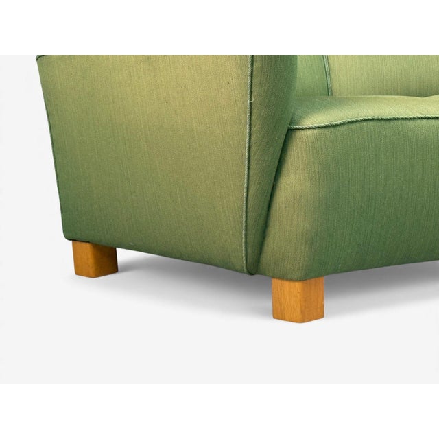 Green Danish Cabinetmaker, Fabric, Wood, Monumental Banana Sofa, Denmark, 1960s For Sale - Image 8 of 13