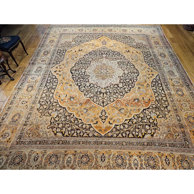 French Country Antique Persian Tabriz Rug, Hand-Knotted Wool, Haji Jalili Style Floral Pattern, Coral & Brown, 11x14 For Sale - Image 3 of 13