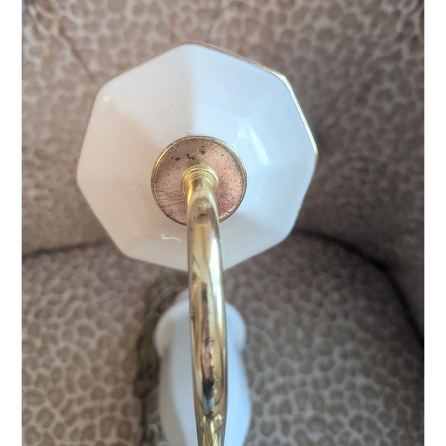 Vintage Brass & White Porcelain 5-Light Chandelier Gilded Georgian For Sale - Image 12 of 12