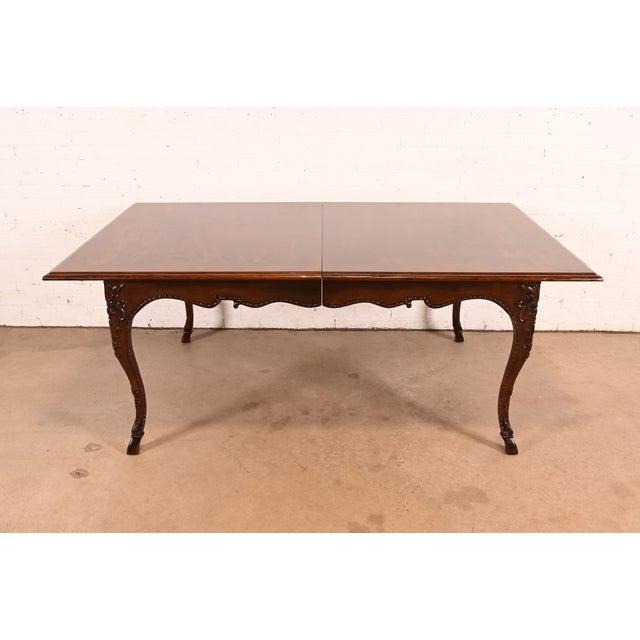 Baker Furniture Italian Provincial Carved Cherry and Burl Wood Extension Dining Table, Newly Refinished For Sale - Image 9 of 18