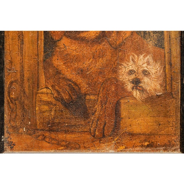 Rustic Dog House Scene Framed Antique Animal Portrait Oil Painting of Dogs For Sale In New York - Image 6 of 9