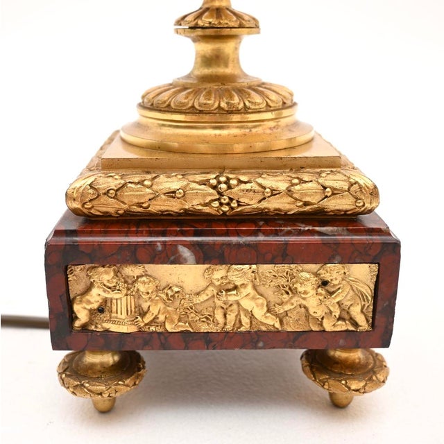 Brown Antique French Marble and Gilt Bronze Lamps, 1890, Set of 2 For Sale - Image 8 of 11