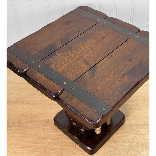 Brown Vintage Coastal Ship Pulley Heritage Pine End Tables - A Pair For Sale - Image 8 of 12