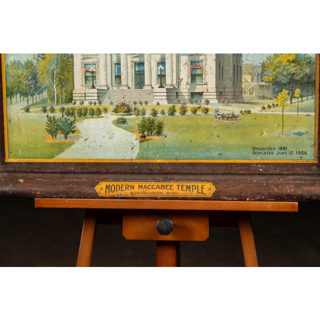 Early 20th Century "Modern Maccabee Temple" Self-Framed Tin Litho Sign For Sale In Chicago - Image 6 of 8