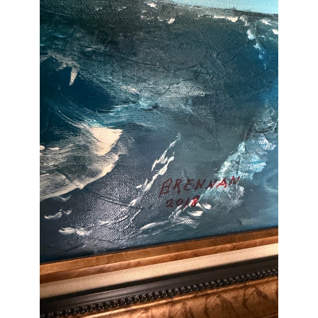 Folk Art 2018 Signed "Brennan" Folk Art Maritime Sailing Ship Painting in Ornate Frame For Sale - Image 3 of 17