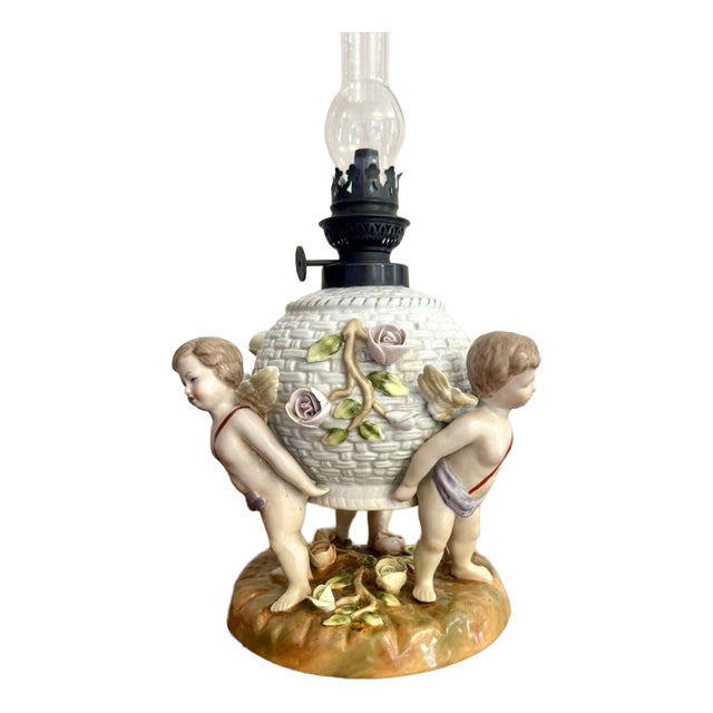 Antique Porcelain Oil Lamp from Sitzendorf, 1900 For Sale