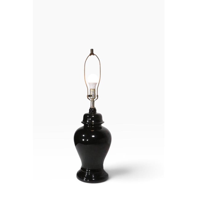 Ceramic 1970s Asian Modern Ginger Jar Form Ceramic Black Table Lamp For Sale - Image 7 of 8
