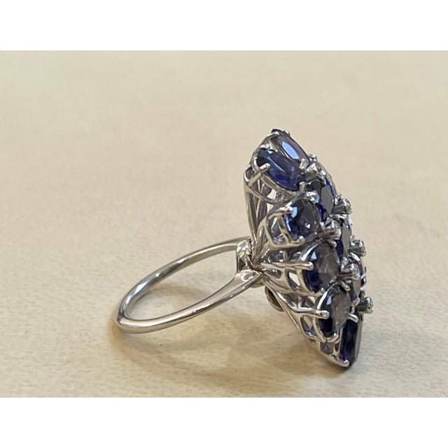 10 Carat Natural Iolite and Diamond Cocktail Ring in 18 Karat White Gold Estate For Sale - Image 9 of 18