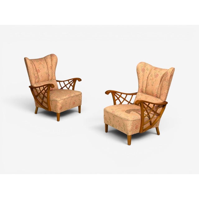Swedish Modern, Lounge Chairs, Braided Wood, Fabric, Sweden, 1930s For Sale - Image 4 of 12