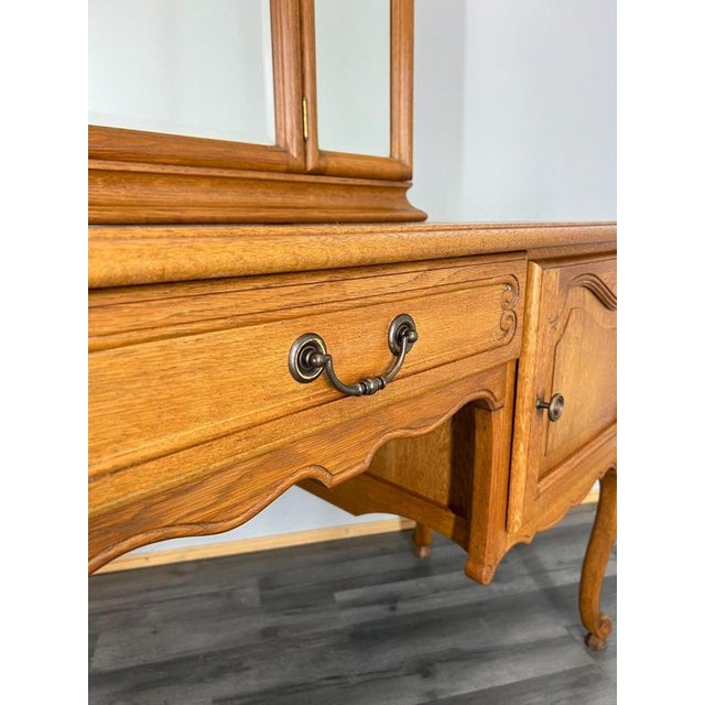 Vintage French Louis Style Oak Dressing Table with Mirror For Sale - Image 6 of 14