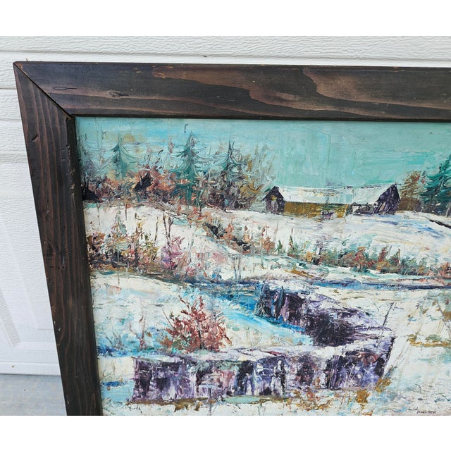 Textile Vintage 1970s Impressionist Impasto Winter Landscape Oil Painting Ed Forestier For Sale - Image 7 of 12