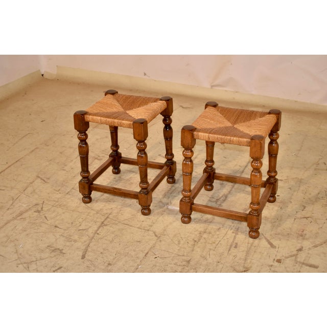 Late 19th Century Pair of French Walnut Stools For Sale - Image 4 of 8