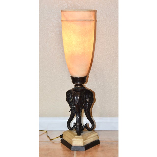 1980s 1980s Theodore Alexander Bronze Elephant Sculpture and Alabaster Table Lamp For Sale - Image 5 of 8