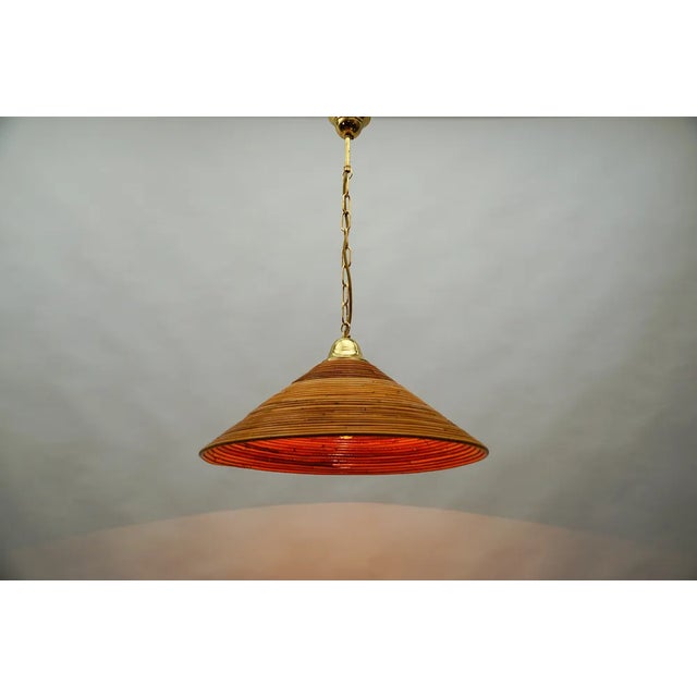 Mid-Century Modern Pendant Light in Rattan and Brass, Italy, 1950s For Sale - Image 9 of 12