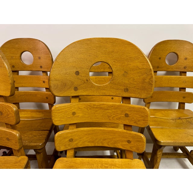 Vintage Brutalist Fish Bone Dining Chairs in Oak, 1970s, Set of 6 For Sale - Image 18 of 18