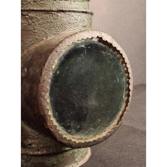 Antique Tin Bullseye Candle Lantern Crimped Top Green Painted Belt Lamp For Sale - Image 13 of 18