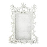 Ornate Rococo Antiqued Mirror in White With Avian Crest For Sale