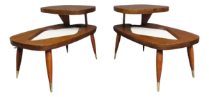 Mid 20th Century Vintage Formica & Walnut Step Tables - 2 Pieces