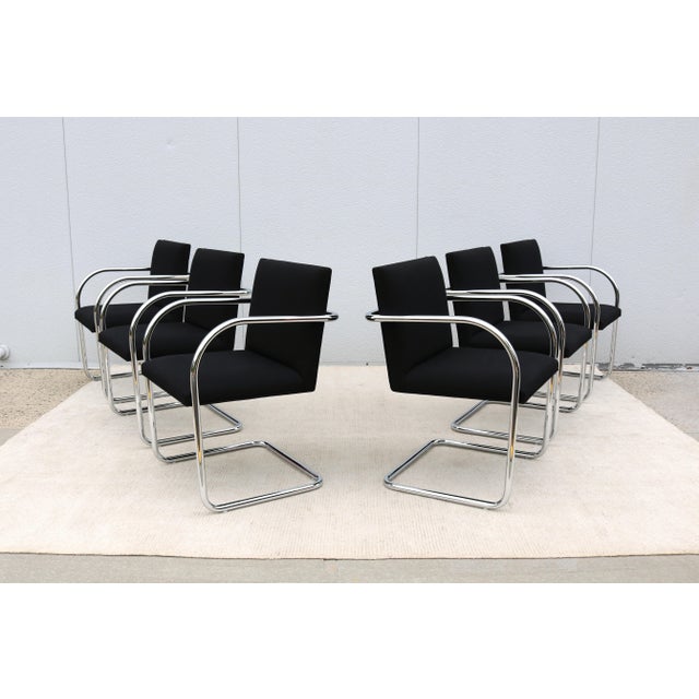 Black Ludwig Mies Van Der Rohe Brno Tubular Chairs in Black Fabric by Gordon - Set of 6 For Sale - Image 8 of 18