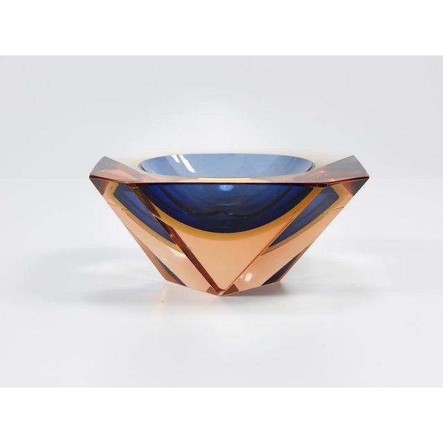 Blue Sommerso Caviar Murano Glass Diamond Bowl by Flavio Poli attributed to Seguso, Italy, 1960s For Sale - Image 8 of 18