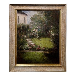 Anna Eliza Hardy-The Rose Garden in Full Bloom-1920s Impressionist Oil Painting For Sale