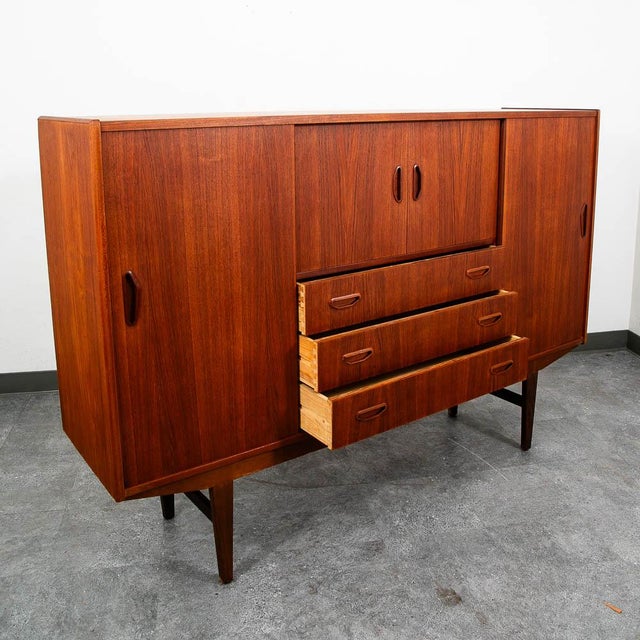 Brown Mid Century Danish Modern Credenza Highboard Bar Sideboard Denmark Teak Drawers For Sale - Image 8 of 12