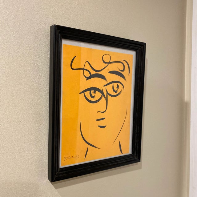 Peter Keil Peter Keil Original Orange Abstract Portrait Painting 1972 For Sale - Image 4 of 4