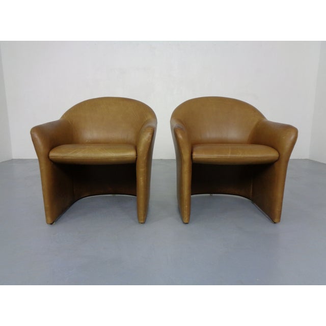 Pair of minimalist leather armchairs by Walter Knoll from the 1960s. This piece has an attribution mark, I am sure that it...