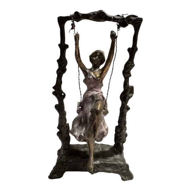 Auguste Moreau, Lady on Swing Sculptural Bronze For Sale