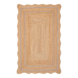 Classic Blue Natural Jute Wave Scallop Rug 2.5x5 Ft. For Sale