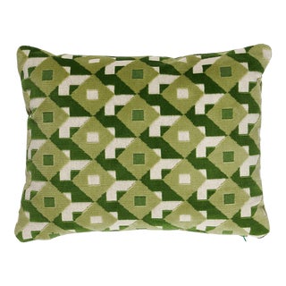 Schumacher X Johnson Hartig Dazzle Ship Velvet Pillow 16" x 12" in Verdant For Sale