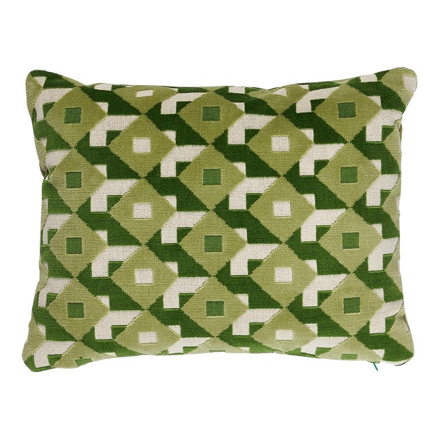 Schumacher X Johnson Hartig Dazzle Ship Velvet Pillow 16" x 12" in Verdant For Sale