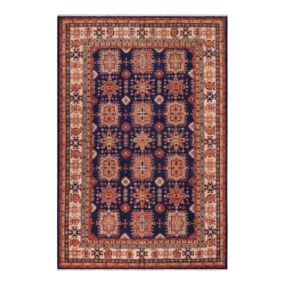 Southwestern Super Kazak Blue/Beige Wool Rug - 8'3'' X 9'11'' For Sale