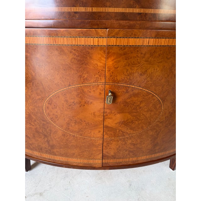 Brown Vintage Regency Style Mahogany Burl Demilune Sideboard / Bar Cabinet For Sale - Image 8 of 12