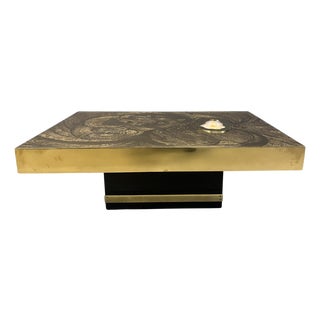 Etched Brass and Agate Coffee Table from Felix De Boussy, Belgium, 1980s For Sale